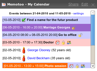 Access events of your calendar stored in Memotoo.com
