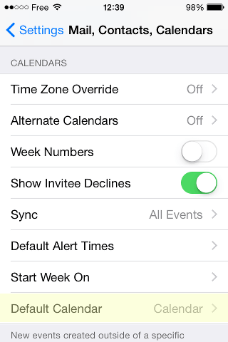 Default calendar